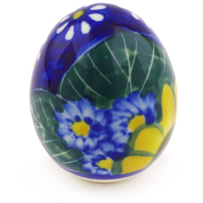 Polish Pottery Egg Figurine 2&quot; Floral Fruit Basket UNIKAT