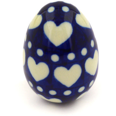 Polish Pottery Egg Figurine 2&quot; Heart To Heart