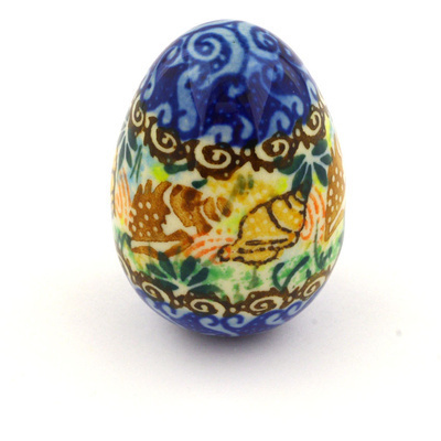 Polish Pottery Egg Figurine 2&quot; Ocean Whisper UNIKAT