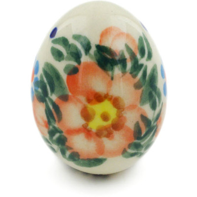 Polish Pottery Egg Figurine 2&quot; Peach Tudor Rose