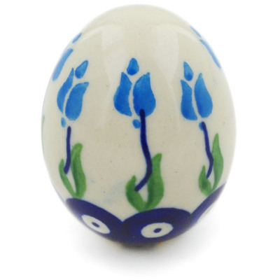 Polish Pottery Egg Figurine 2&quot; Peacock Tulip Garden