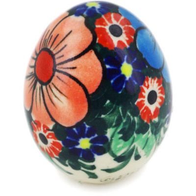 Polish Pottery Egg Figurine 2&quot; Summertime Blues UNIKAT