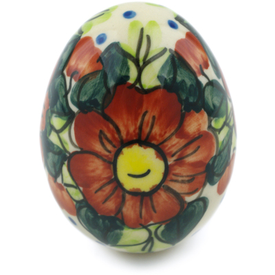 Polish Pottery Egg Figurine 3&quot; Autumn Pansies UNIKAT