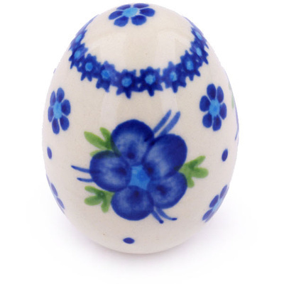 Polish Pottery Egg Figurine 3&quot; Bleu-belle Fleur