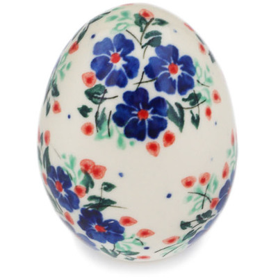 Polish Pottery Egg Figurine 3&quot; Blue Bunches UNIKAT