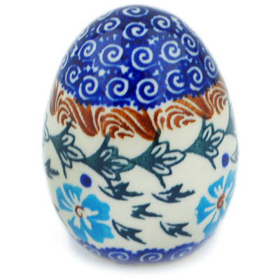 Polish Pottery Egg Figurine 3&quot; Blue Cornflower