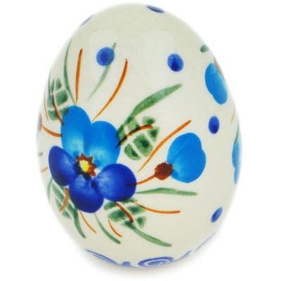 Polish Pottery Egg Figurine 3&quot; Blue Pansy