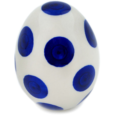 Polish Pottery Egg Figurine 3&quot; Blue Polka Dot Beauty