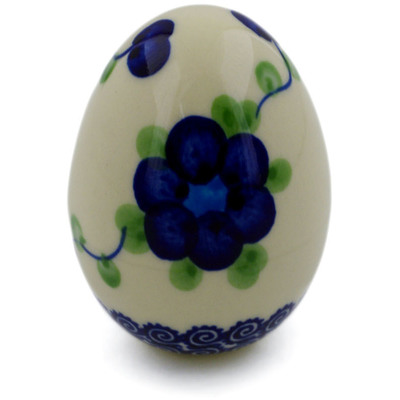 Polish Pottery Egg Figurine 3&quot; Blue Poppies