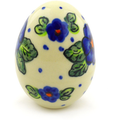 Polish Pottery Egg Figurine 3&quot; Bold Blue Pansy