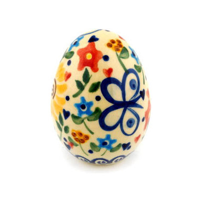 Polish Pottery Egg Figurine 3&quot; Butterfly Sunshine UNIKAT