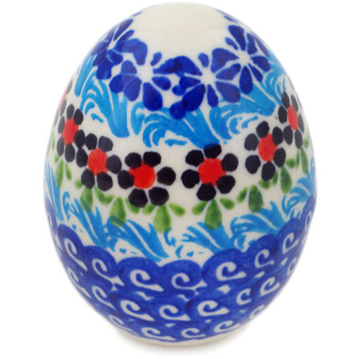 Polish Pottery Egg Figurine 3&quot; Cheerful Poppies