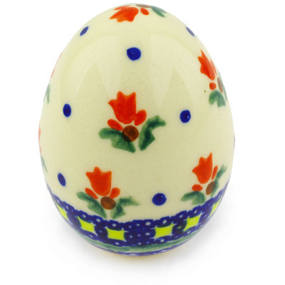 Polish Pottery Egg Figurine 3&quot; Cocentric Tulips