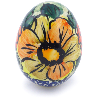 Polish Pottery Egg Figurine 3&quot; Colorful Bouquet UNIKAT