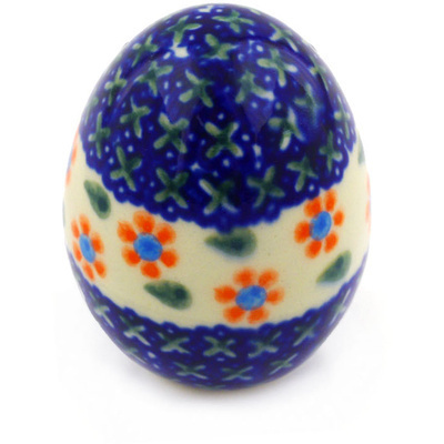 Polish Pottery Egg Figurine 3&quot; Daisy Stitches
