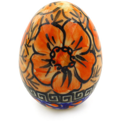 Polish Pottery Egg Figurine 3&quot; Fire Poppies UNIKAT