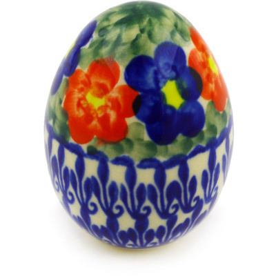 Polish Pottery Egg Figurine 3&quot; Floral Burst
