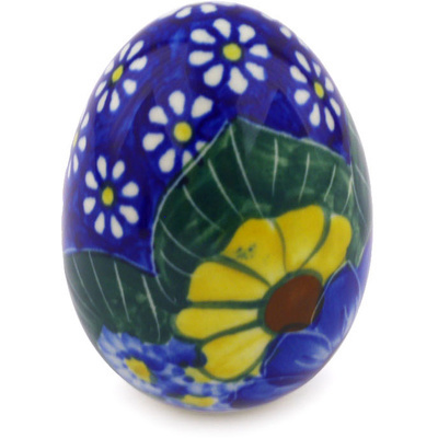 Polish Pottery Egg Figurine 3&quot; Floral Fruit Basket UNIKAT