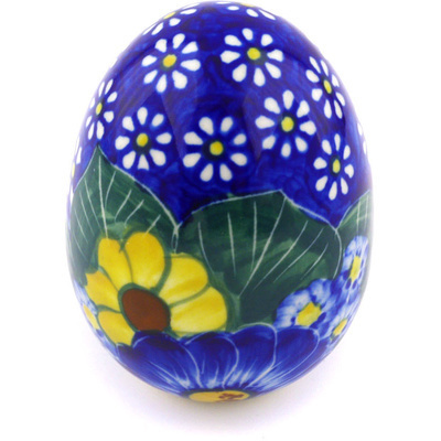 Polish Pottery Egg Figurine 3&quot; Floral Fruit Basket UNIKAT