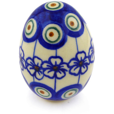 Polish Pottery Egg Figurine 3&quot; Flowering Peacock