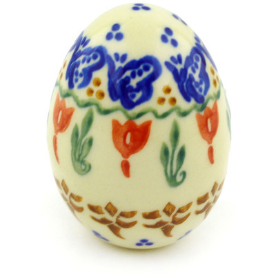 Polish Pottery Egg Figurine 3&quot; Fluttering Tulips