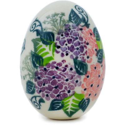 Polish Pottery Egg Figurine 3&quot; Happy Hydrangea UNIKAT