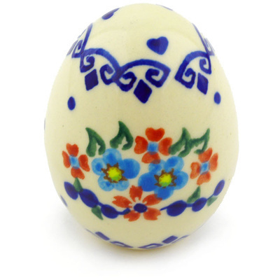 Polish Pottery Egg Figurine 3&quot; Hearts And Flowers