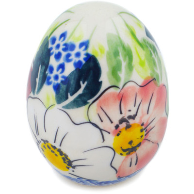 Polish Pottery Egg Figurine 3&quot; Maroon Blossoms UNIKAT