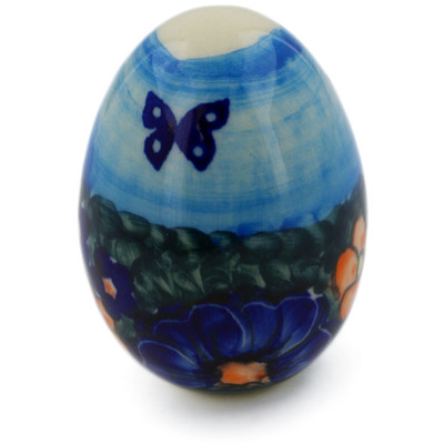 Polish Pottery Egg Figurine 3&quot; Midnight Garden UNIKAT