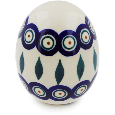 Polish Pottery Egg Figurine 3" Peacock