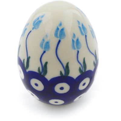 Polish Pottery Egg Figurine 3&quot; Peacock Tulip Garden