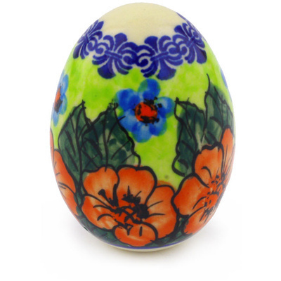 Polish Pottery Egg Figurine 3&quot; Poppies UNIKAT
