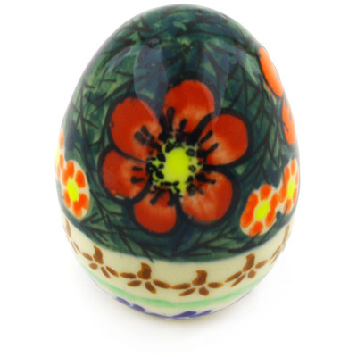 Polish Pottery Egg Figurine 3&quot; Rainbow Poppies UNIKAT