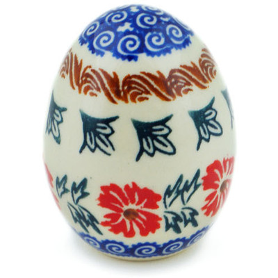 Polish Pottery Egg Figurine 3&quot; Red Cornflower