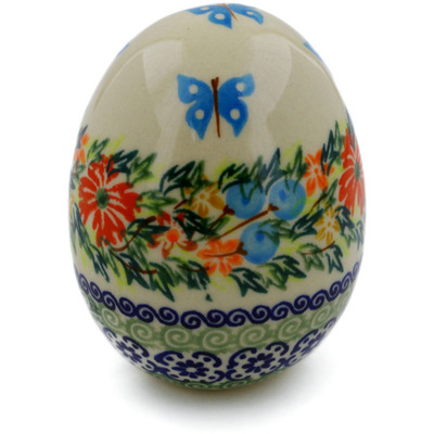 Polish Pottery Egg Figurine 3" Ring Of Flowers UNIKAT