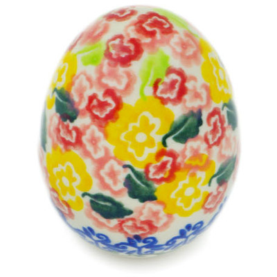Polish Pottery Egg Figurine 3&quot; Starburst Blooms
