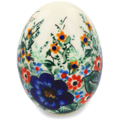 Polish Pottery Egg Figurine 3&quot; Summertime Blues
