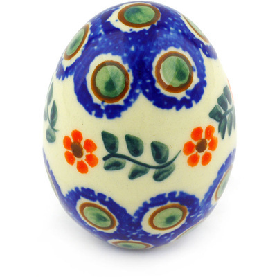 Polish Pottery Egg Figurine 3&quot; Sunflower Peacock