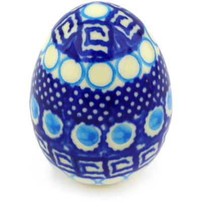 Polish Pottery Egg Figurine 3&quot; Tribal Blue