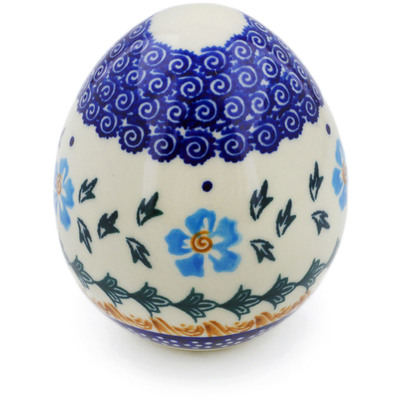 Polish Pottery Egg Figurine 4&quot; Blue Cornflower