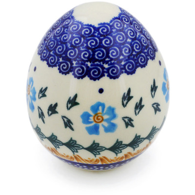 Polish Pottery Egg Figurine 4" Blue Cornflower