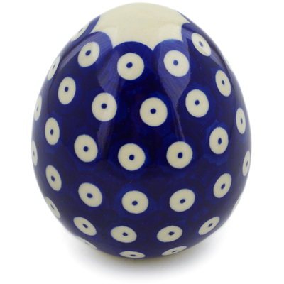 Polish Pottery Egg Figurine 4&quot; Blue Eyed Peacock