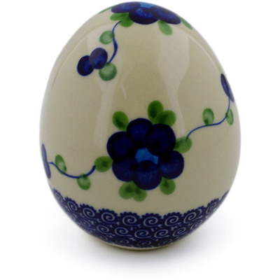 Polish Pottery Egg Figurine 4&quot; Blue Poppies
