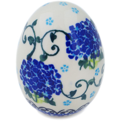 Polish Pottery Egg Figurine 4&quot; Cobalt Hydrangea UNIKAT