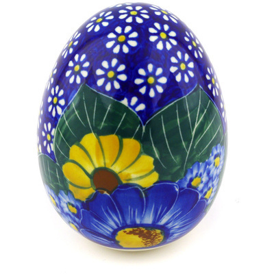 Polish Pottery Egg Figurine 4&quot; Floral Fruit Basket UNIKAT