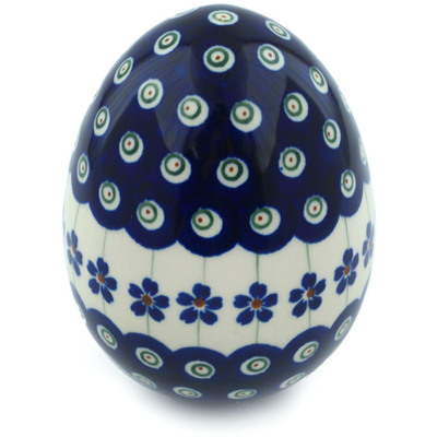 Polish Pottery Egg Figurine 4&quot; Flowering Peacock