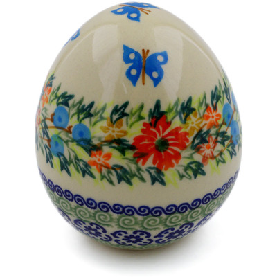 Polish Pottery Egg Figurine 4&quot; Ring Of Flowers UNIKAT