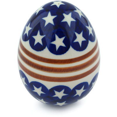 Polish Pottery Egg Figurine 4&quot; Stars And Stripes
