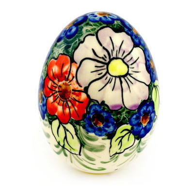 Polish Pottery Egg Figurine 4&quot; Summertime Blues UNIKAT