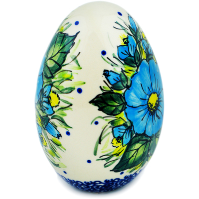 Polish Pottery Egg Figurine 5&quot; Blue Poppies